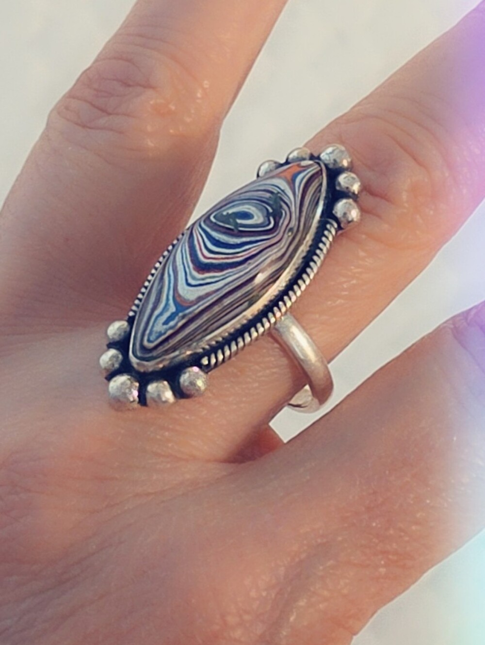 Statement Fordite 925 Sterling Silver Gemstone Ring
